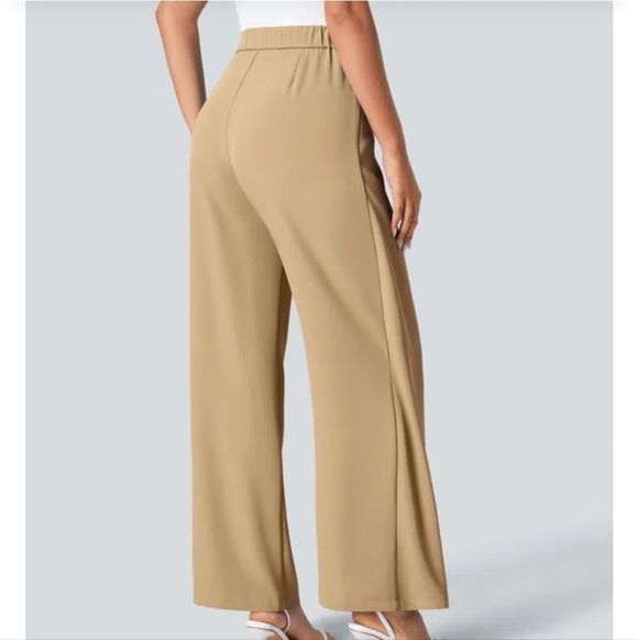 Halara Flex High Waisted Tie Side Wide Leg Work Pants Tan Desert Brown NWT S/P - Picture 2 of 10